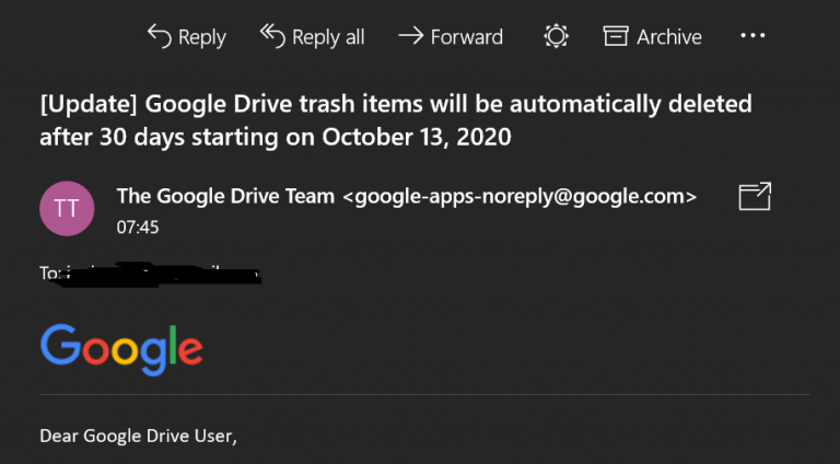 Google Drive Trash To Be Deleted After 30 days